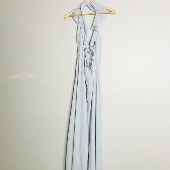 The Riley Lace-up Back Wrap Evening Dress In Ocean Mist - Picture 5 of 11